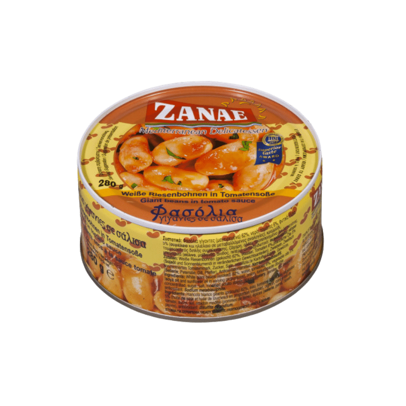 Butterbohnen in Tomaten Sauce (280g) Zanae von Zanae bei Araxxon  - Hochwertiges griechisches Produkt.   Butterbohnen in Tomaten Sauce (280g) Zanae από Zanae στο Araxxon  - Αυθεντικό ελληνικό προϊόν.
